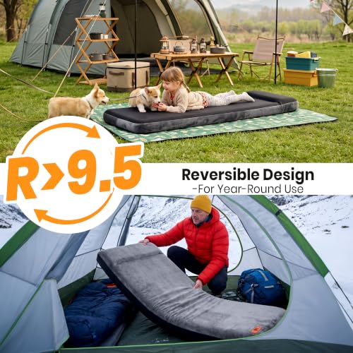 Self Inflating Sleeping Pad with Electric Pump - 4 Inch Thick Foam Mattress for Camping, Car, Home, 9.5 R-Value
