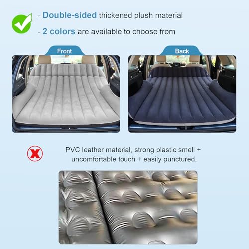 Ciremiv SUV Air Mattress Double-Sided Flocked Car Bed with Pump & Pillow - Black & Grey