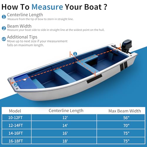 VINPATIO 10-12ft Flat Bow Jon Boat Cover Waterproof Heavy Duty UV Fade Resistant Grey