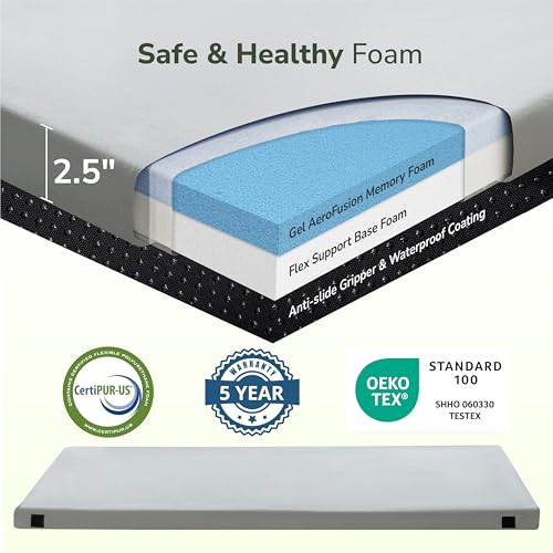 Small Portable Memory Foam Camping Mattress 72x24 Inch with Waterproof Non-Slip Bottom - Grey, Roll-Up Sleep Pad with Travel Bag - Cot Variation