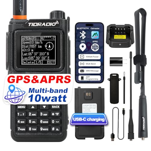 10W Multi-Band Ham Radio with GPS APRS Bluetooth Handheld Antenna - Black