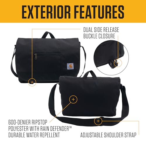 Carhartt Ripstop Messenger Bag Black Water-Resistant Work Bag - Durable
