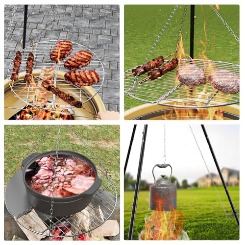 Campfire Tripod for Cooking with Circular Grill Grate - DPZM Variation A