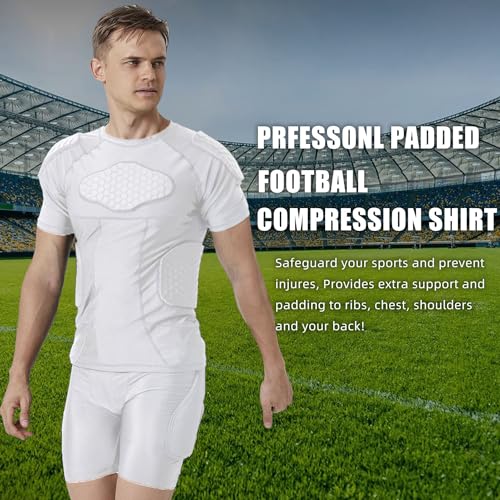 Mens White Padded Compression Football Shirt Impact Ribs Chest Protector Small