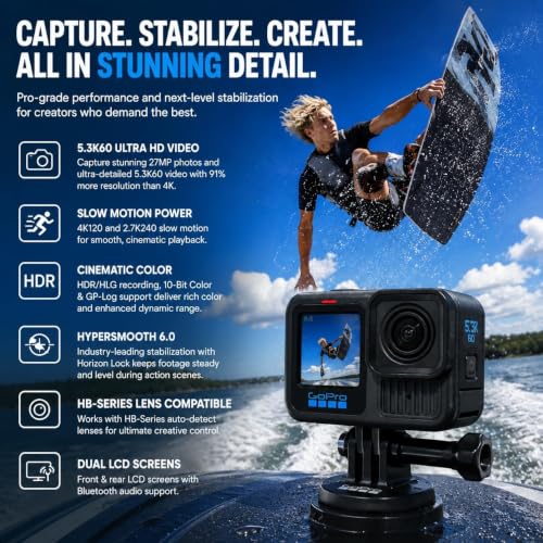 GoPro HERO13 Black Action Camera Essentials Kit with 5.3K Video & Accessories
