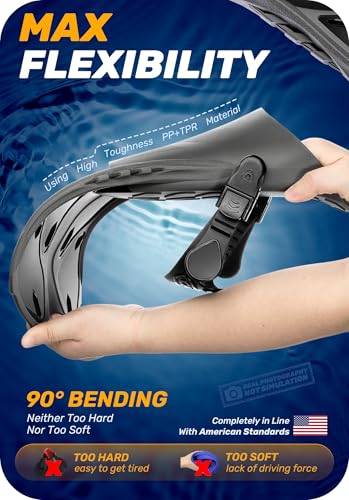 Snorkel Fins Short Travel Size Flippers for Swimming & Snorkeling - Black / S/M