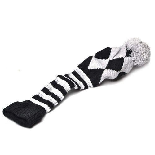 GOOACTION 3PCS Knitted Golf Head Covers 1-3-5 for Driver and Fairway Woods with Long Neck Design Vintage Argyle Gray and Black Sock Pom Pom Golf Club Head Covers Set