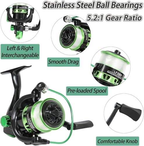Green 6.9ft Telescopic Fishing Rod and Reel Combo Kit with Net and Lures