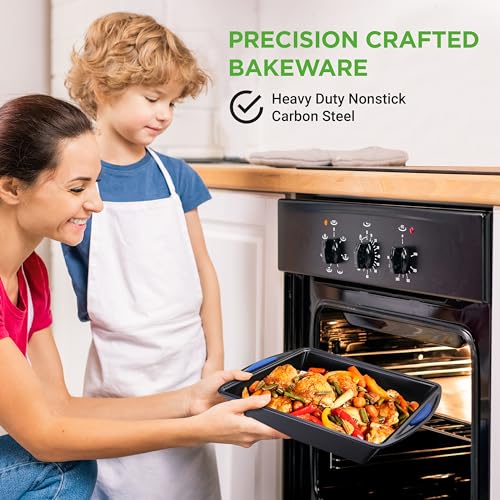 NutriChef 10-Piece Nonstick Bakeware Set - Heavy Duty Carbon Steel with Silicone Handles, Includes Cookie Sheets, Muffin, Pizza & Loaf Pans - Starter Kit