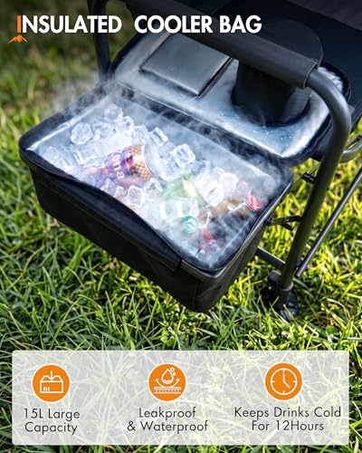 Portable Fishing Chair with Rod Holder, Cooler Bag & Adjustable Swivel Feet
