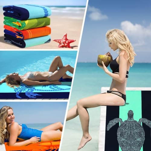 Oversized Beach Towel Set 36x72 Navy Turtle Palm Tree 2 Pack - Soft Travel Essentials