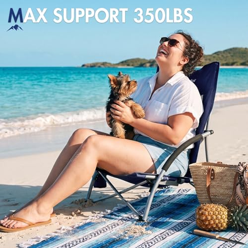 Portable Beach Chair for Adults - Deep Blue 2-Pack Lightweight Folding Camping Chair with Cup Holder & Mesh Back Support