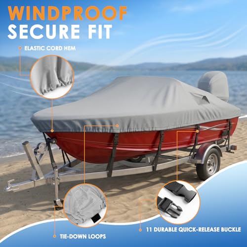 Tegnero 14-16ft Smoke Gray Bass Boat Cover with Motor Protection, V-Hull Fit