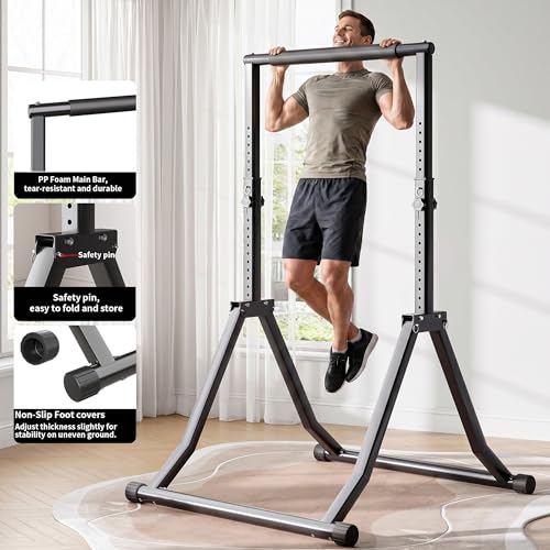 Foldable Pull Up Bar Station 66-85 Inch Adjustable Power Tower for Home Gym - Space Saving & Heavy Duty