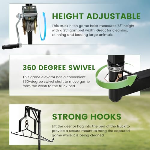 ECOTRIC 78-Inch Deer Hoist with 600lb Capacity for Truck Hitch