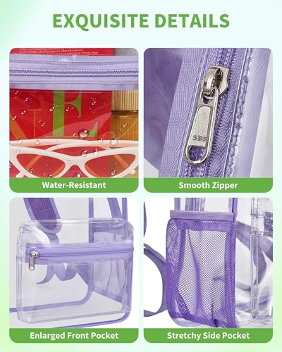 Purple Clear Stadium Backpack 12x11x6 Inches Approved for Security