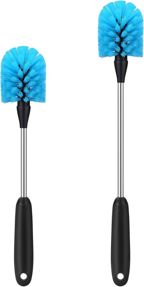 MOSOLAN Stainless Steel Water Bottle Brush - Long Handle Cleaning Tool for Sports Bottles & Mugs | 2 Pack, 13-15 in