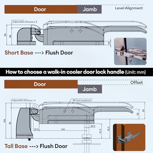 High Base Walk-In Cooler Latch Handle Kit with 304 Stainless Steel & Emergency Release - Darella
