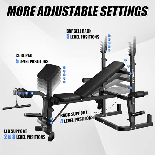 Black Olympic Weight Bench Set with Leg Extension & Lat Pulldown - 9-in-1 Home Gym Equipment