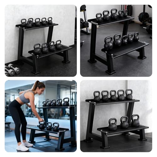 Kettlebell Storage Rack 2-Tier Steel Stand with Non-Slip Pads for Home Gym