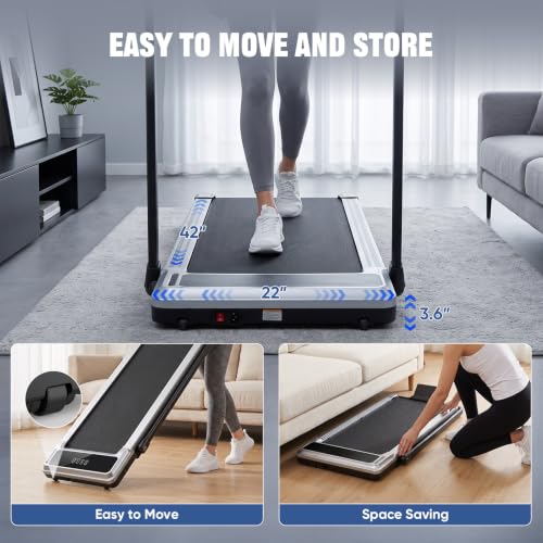 NEWBULIG Foldable Walking Pad Treadmill with Handle Bar - Silver, Home & Office Use