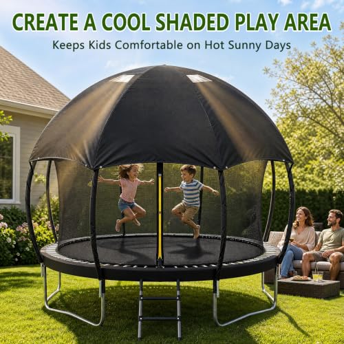 14FT Dome Trampoline Canopy Cover for Round Backyard Trampolines - Black Dome