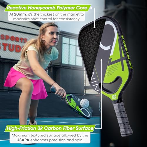 NineFour Apex Pro Series 3K Carbon Fiber Pickleball Paddle USAPA Approved High Spin Control