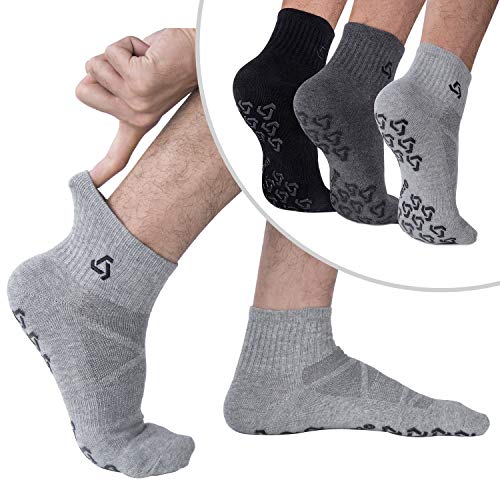 Ozaiic Non-Slip Pilates Socks 3 Pairs Large Black Grey Dark Gray for Yoga