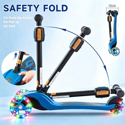 Kids 2-in-1 Folding Scooter - Blue, Adjustable Height & Safety Lock (Variation 1003-1A-Blue)