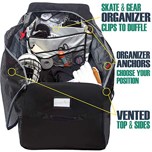 Athletico 35" Black Ice Hockey Duffle Bag with Organizer - Waterproof Travel Gear