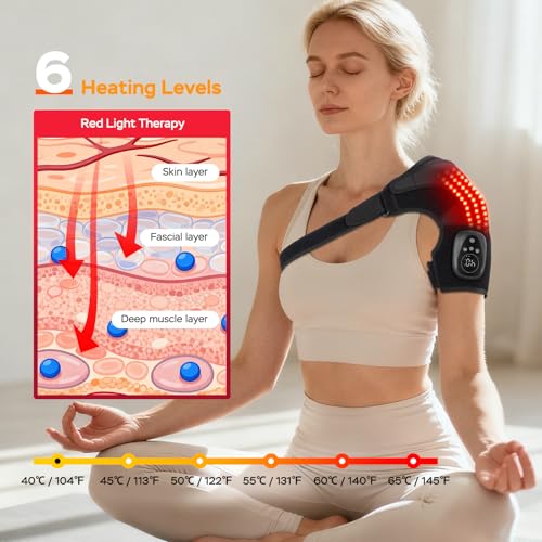 GINEKOO Left Red Light Heated Shoulder Wrap with Massage for Rotator Cuff Pain