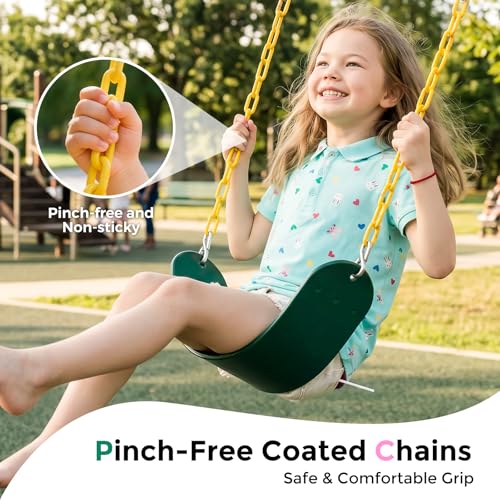 Green 2 Pack Toddler & Kids Swing Set with High-Back Bucket & Flat Seats