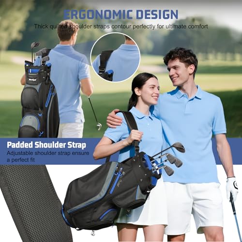 Beutyal 15-Way Lightweight Golf Cart Bag for Men with Cooler, Black Blue