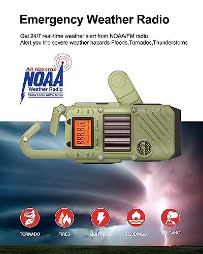 Emergency Walkie Talkies with NOAA Weather Alerts & FM Radio, 10-Mile Range, Solar & Crank Power