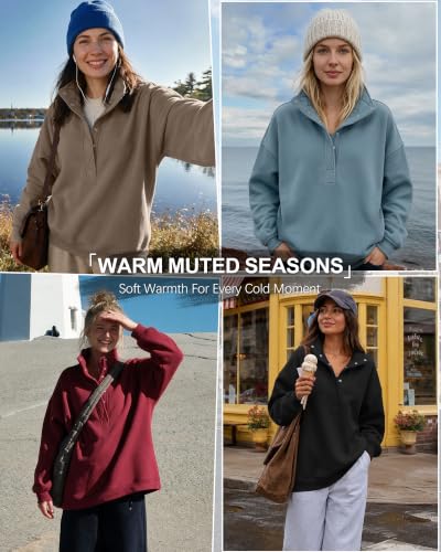 Oversized Womens Sweatshirt Henley Neck Pullover Top - Large Burgundy