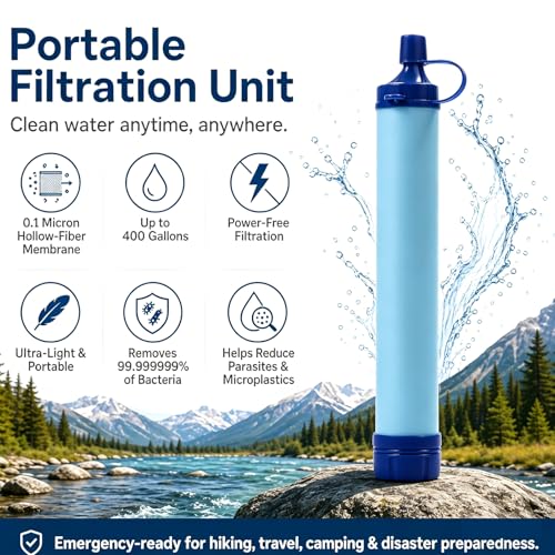 Emergency Water Filter Straw 1500 Gallons for Camping Hiking Travel Survival