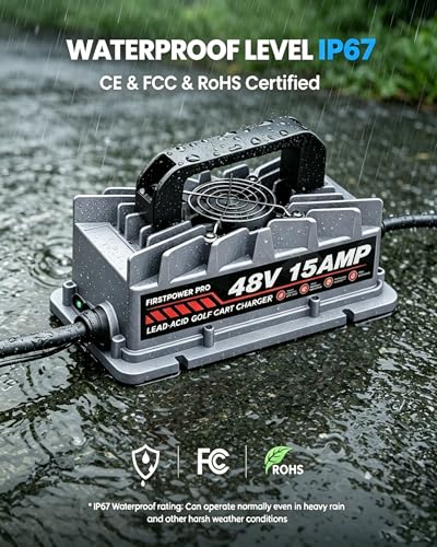 48V 15A Golf Cart Battery Charger IP67 Waterproof with 3-Pin Plug