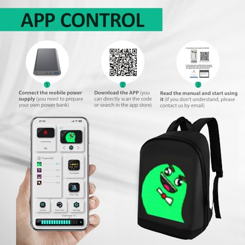 LED Customizable Photo Icon Backpack Black Water-Resistant Travel Bag with USB Port