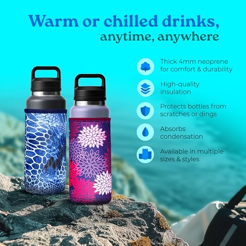 Large Neoprene Water Bottle Sleeve for 24-30 Oz - Monet Design, Washable & Insulated