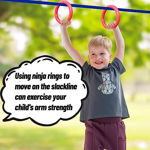 Kids Ninja Warrior Obstacle Course 52ft Slackline with 11 Accessories - Outdoor Climbing & Play Set