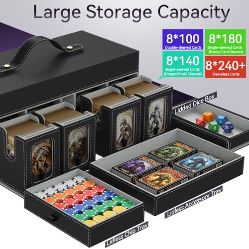 Cortile MTG Commander Deck Box 8-Deck Modular Case with Dice Trays & Shoulder Strap — Black Grey / 8-Deck Version