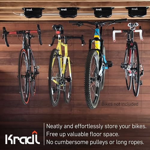 Kradl Spring-Powered Ceiling Bike Hoist & Rack 40lb Capacity for Garage Storage