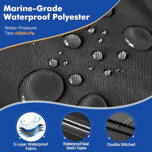 Boat Cover 14-16 ft Waterproof V-Hull Marine Grade 1200D Black - Variation: 14'-16' L x 68" Beam
