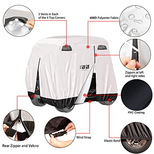 10L0L Silver Golf Cart Cover Waterproof Windproof Sunproof Fits Yamaha EZGO Club Car Lifted 2/4 Passengers