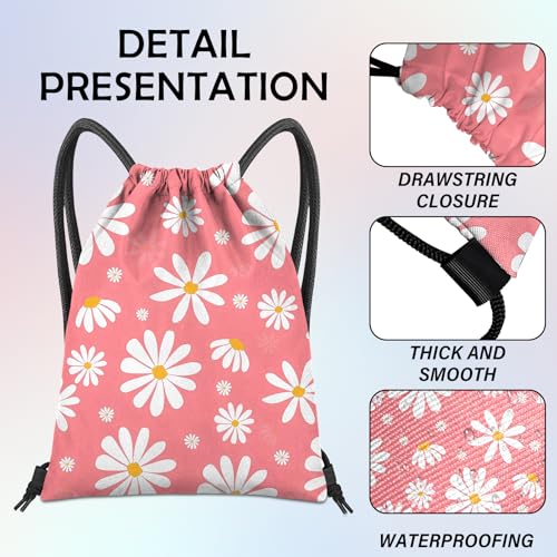 Waterproof Daisy Drawstring Backpack for Sports Beach Travel - 13x17 Inches - Z24 Daisy