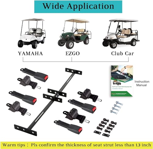 10L0L 4PCS Universal Retractable Golf Cart Seat Belt Kit with Brackets for EZGO Yamaha Club Car