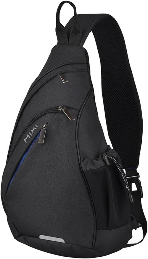 Mixi Sling Bag | Unisex One Shoulder Backpack with USB Port - Versatile Casual Daypack, 19 Inch, Black