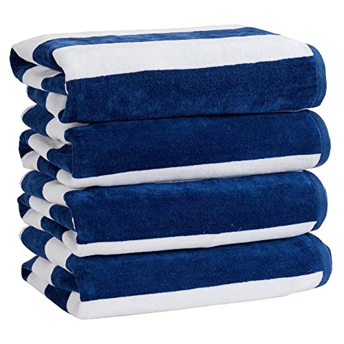 Navy 4-Pack Cotton Velour Beach Towels 30x60 Inches - Ultra Soft & Absorbent