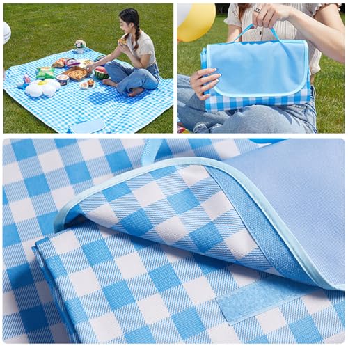 Extra Large Waterproof Picnic Blanket 80x80 Inch for Beach Camping Hiking Blue