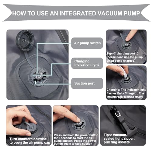 Coowoz 25L Grey Vacuum Travel Backpack with Pump, Waterproof Daypack for Women & Men